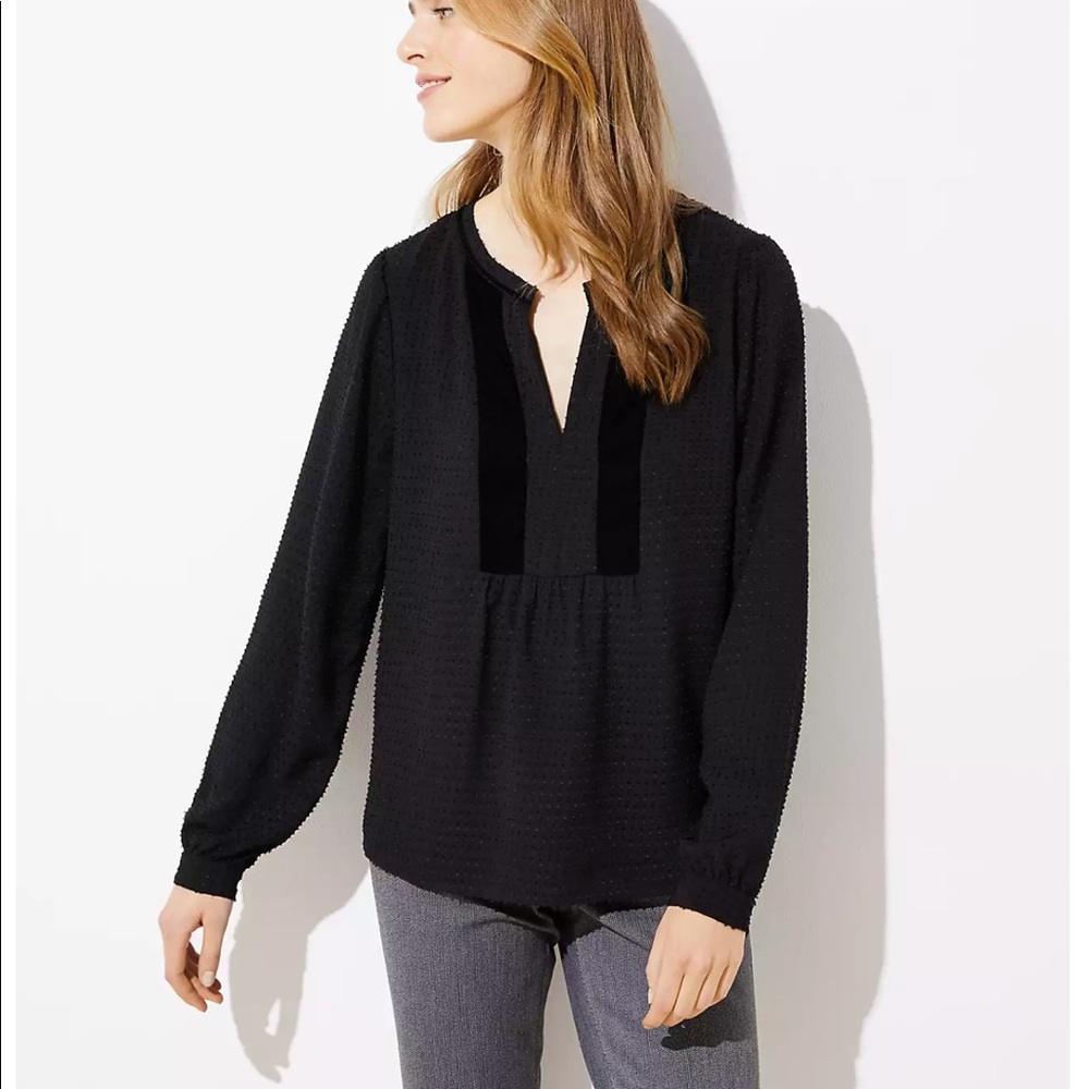 LOFT textured blouse with velvet detail. EUC